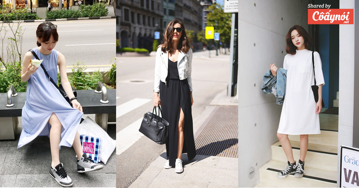 mix and match váy và sneaker