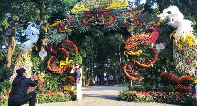 Mãn nhãn tác phẩm hình rồng “khổng lồ” được tạo từ 1,2 tấn hoa quả ở Hà Nội