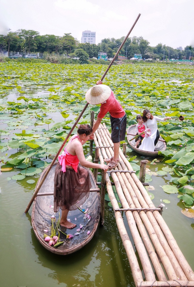 Thiếu nữ Hà Thành mặc áo yếm, chen chân chụp ảnh sen đầu mùa - 5