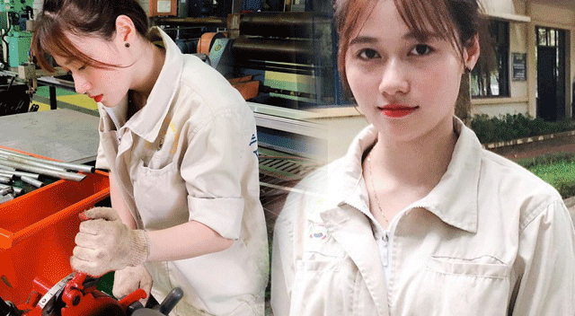 Nữ công nhân đẹp “đốn tim” dân mạng, nhan sắc thật còn bất ngờ hơn