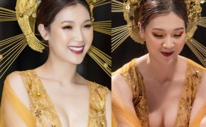 Hoa hậu Phí Thùy Linh sợ ông xã đại gia mắng vì hở ngực hết cỡ làm vedette