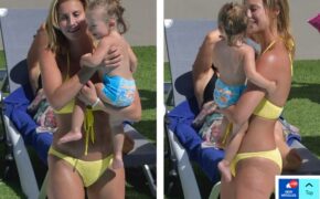 Ferne McCann diện bikini bế con gái tắm nắng