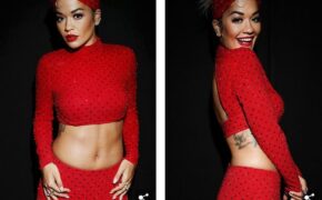 Rita Ora khoe eo săn chắc với váy đỏ rực