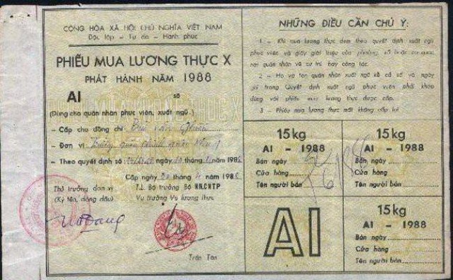 Phiếu mua lương thực những năm 80.