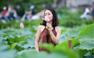 Thiếu nữ Hà Thành thả dáng bên đầm sen hồ Tây