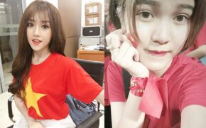Nữ cổ động viên xinh đẹp chế nhạc cổ vũ U23 Việt Nam