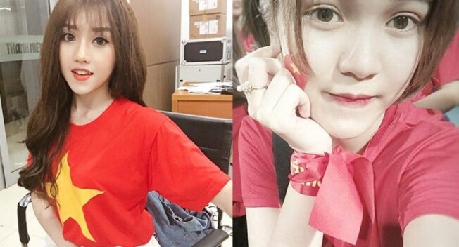 Nữ cổ động viên xinh đẹp chế nhạc cổ vũ U23 Việt Nam