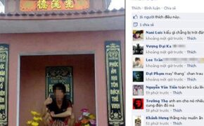 Lại xuất hiện ảnh nam sinh ngồi trên mộ tổ, tươi cười đắc thắng