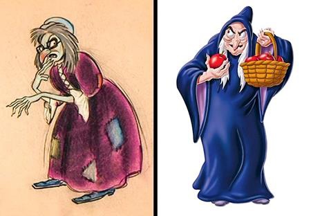 Mụ phù thủy trong “Snow White and the Seven Dwarfs” luôn giữ nguyên tinh thần gian ác, từ bản thảo cho tới phiên bản chính thức