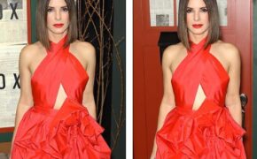 Sandra Bullock rực rỡ với váy đỏ
