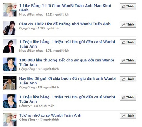 Nở rộ trang facebook sau sự ra đi của Wanbi Tuấn Anh.