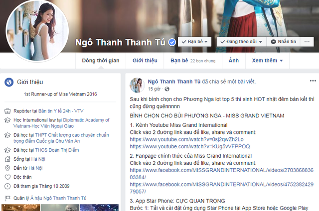 Huyền My, Thanh Tú cũng kêu gọi ủng hộ Bùi Phương Nga.