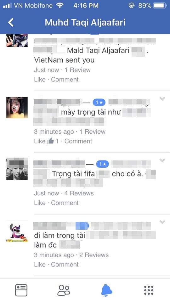  Nhiều dân mạng Việt tìm tới các trang Facebook được cho là của vị trọng tài này để chửi bới rất thiếu văn hóa 