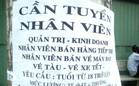 Bảng tin với rất nhiều giấy tuyển việc làm cận Tết