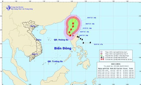 Bão LINFA đang giật cấp 11 trên vùng biển Philippines - 1 Dự báo hướng đi của bão LINFA (ảnh: TTDBKTTVTƯ)