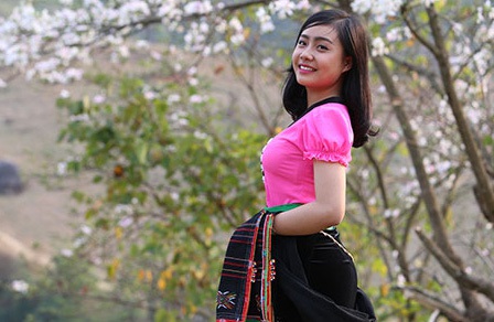 Thiếu nữ Thái e ấp bên hoa ban rừng tháng 3