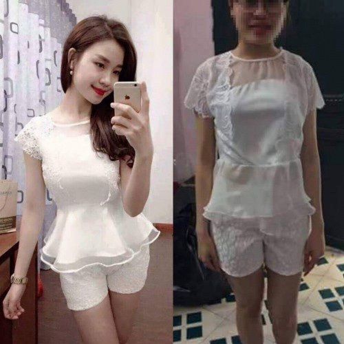 Bộ quần áo dù được shop quảng cáo là y hệt mẫu nhưng khi mặc lên người khách hàng thì không thể chấp nhận nổi