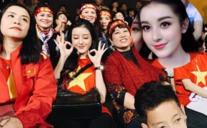 Á hậu Huyền My gây “bão” với hình ảnh cổ vũ tuyển Việt Nam bên mẹ Quang Hải