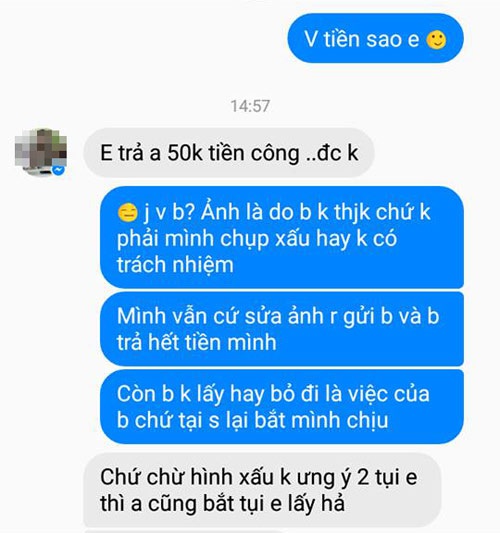 Những tin nhắn tranh cãi qua lại về giá cả, ảnh đẹp - xấu giữa hai bên.