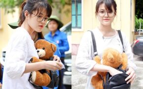 Nữ sinh ôm “gấu” đi thi THPT Quốc gia