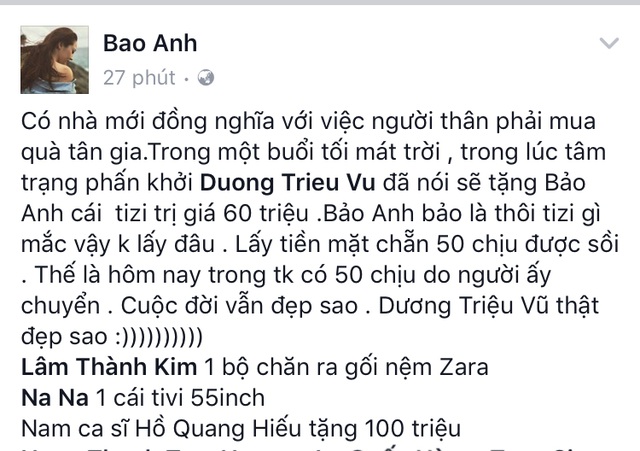 Chia sẻ của Bảo Anh về món quà Hồ Quang Hiếu tặng mình