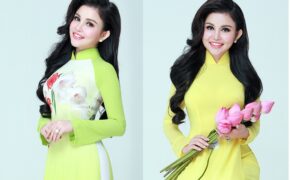 Hoa Hậu Janny Thủy Trần nền nã trong tà áo dài tại xứ sở Chùa Vàng