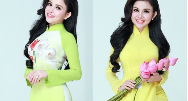 Hoa Hậu Janny Thủy Trần nền nã trong tà áo dài tại xứ sở Chùa Vàng