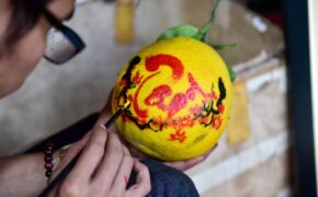 Độc đáo: Bưởi vẽ thư pháp cháy hàng dịp Tết