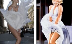 Người mẫu bị gió thổi tốc váy