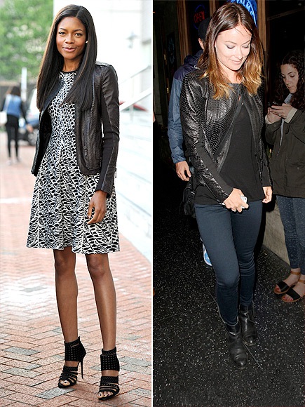 Naomie Harris và Olivia Wilde cá tính với áo khoác da J Brand.