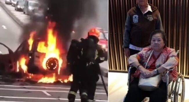 Cụ ông 72 tuổi nhanh trí cứu vợ ngồi xe lăn mắc kẹt trong xe hơi bốc cháy