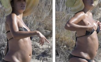 Eva Longoria lộ bụng tròn vo trên biển