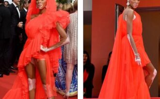 Winnie Harlow gặp sự cố trên thảm đỏ Cannes vì váy quá ngắn