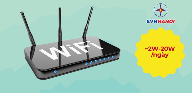 Với sự phát triển của công nghệ, bộ phát sóng Wifi đang trở thành thiết bị không thể thiếu trong các gia đình. Đa số các hộ dân sử dụng wifi thường bật 24/24, nhưng ít ai quan tâm đến việc tiêu tốn điện năng của thiết bị này thế nào. Một bộ phát sóng wifi tiêu tốn từ 2W – 20W, lấy công suất tiêu thụ trung bình là 6W, như vậy, nếu bật cả ngày trong một năm, thiết bị này sẽ tiêu thụ khoảng 368kWh, nhân với giá điện trung bình trong nước là 1.549 đồng/kWh thì bạn cần chi trả hơn 570 ngàn đồng tiền điện.