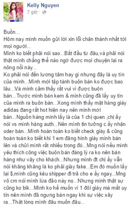 Cô phân trần trên Facebook sau khi bị tố cáo