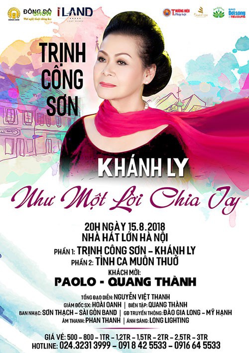 Live concert Như một lời chia tay vào 12 và 15/8 tới đây tại Hà Nội của Khánh Ly cũng sẽ là một bước khởi đầu mới cho những dự định tốt đẹp...