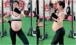 Vợ MC Thành Trung bụng bầu “vượt mặt” vẫn chăm chỉ tập gym