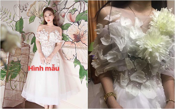 Đặt mua một bộ váy thiết kế có giá 2 triệu, một cô gái trẻ ở Đã Nẵng “khóc dở mếu dở” khi nhận được sản phẩm không khác gì váy… biếm họa, khi đính đầy ngọc, cánh hoa nhựa trên ngực. Đã thế cách trang trí của người thợ may lại vừa vụng vừa quê mùa, khiến tổng thể chiếc váy trông vô cùng rối rắm.