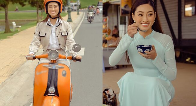 Lương Thùy Linh đi xe máy, ngồi lề đường thưởng thức tàu phớ khi tham quan Đà Lạt