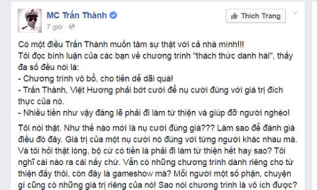 Trấn Thành đăng đàn lên tiếng sau vụ cô giáo giành 100 triệu ở Long An.