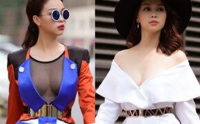 Người đẹp Trương Tùng Lan sexy dạo phố với áo xẻ sâu ngực