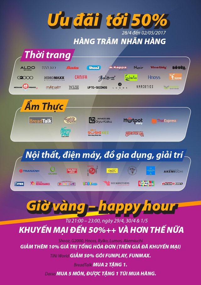 Bên cạnh chương trình giảm giá lên đến 50%, khung giờ vàng còn sẽ mang đến cho khách hàng nhiều ưu đãi hấp dẫn.