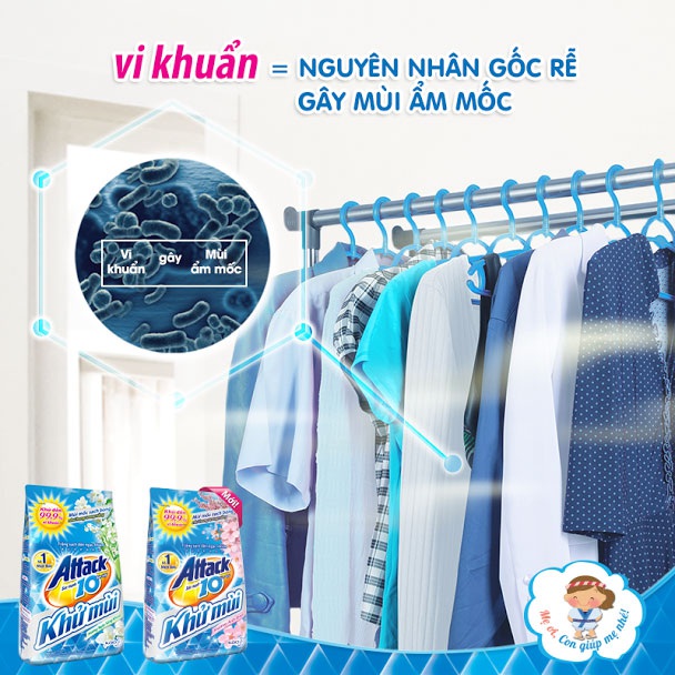 Vi khuẩn chính là nguyên nhân gốc rễ gây mùi ẩm mốc trên quần áo ngay cả khi quần áo đã được giặt sạch, đặc biệt vào mùa mưa hoặc khi thời tiết nồm ẩm.