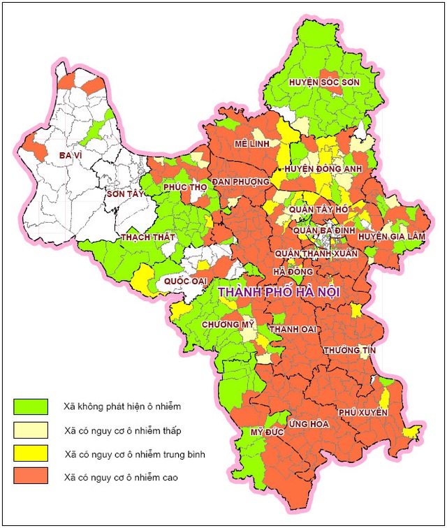 Bản đồ phân vùng ô nhiễm Arsenic thành phố Hà Nội
