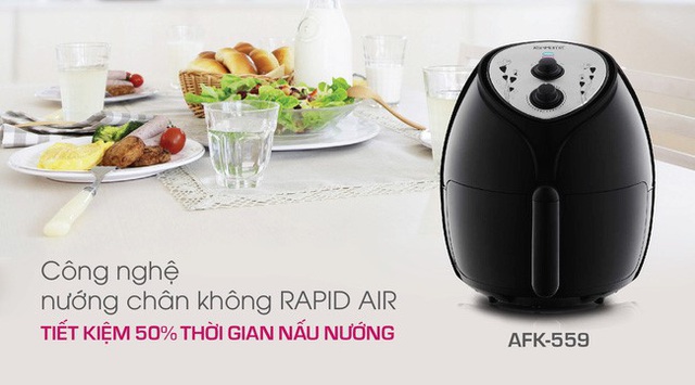 Công nghệ nướng chân không Rapid Air của nồi nướng không khí Korihome còn giúp thực phẩm không bị ám khói, không váng dầu, không cháy khét.