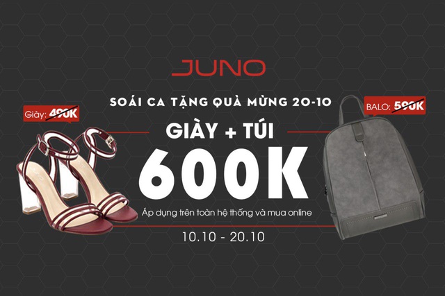 Chỉ 600.000 đồng để sở hữu một combo giày và túi từ Juno.