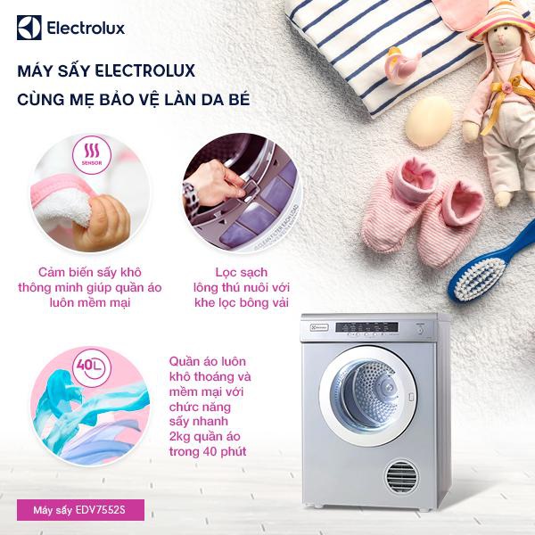 Có máy sấy Electrolux EDV7552S, mẹ không còn lo da bé nhạy cảm