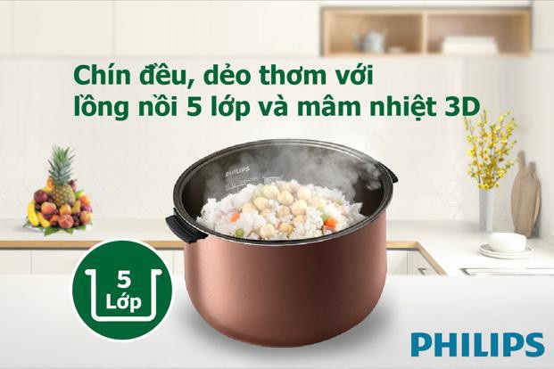 Nồi cơm điện Philips giúp mẹ chuẩn bị cơm chín đều, dẻo thơm, ngọt thanh và luôn ấm nóng như vừa mới nấu suốt 48 giờ.