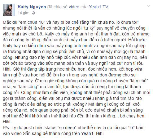 Kaity chia sẻ hiện tại cô không quá coi nặng chuyện “làm chủ” như ngày trước nữa