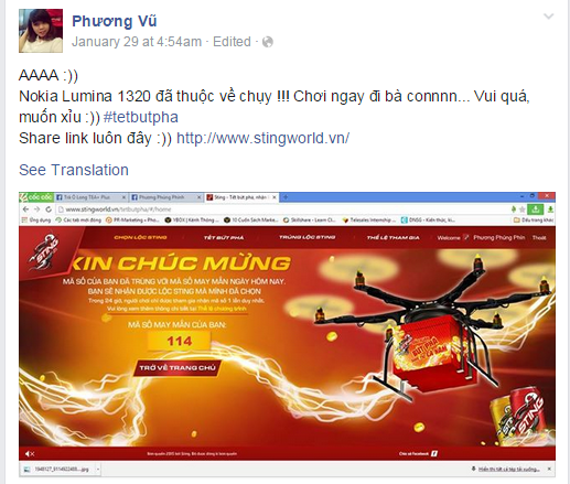 Phương Vũ (TP.HCM) hồ hởi chia sẻ niềm vui trên Facebook cá nhân khi biết tin sẽ